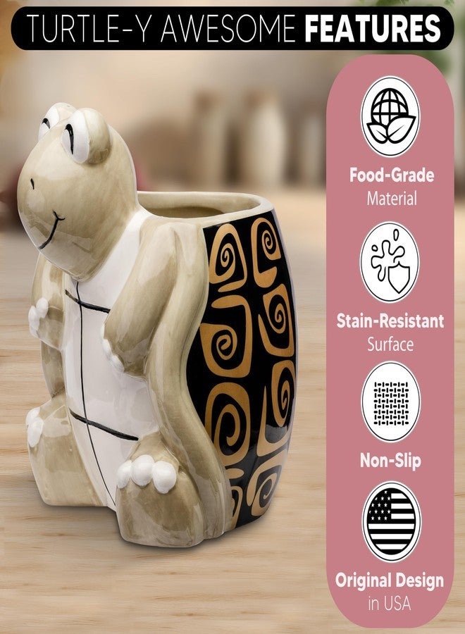 Sixdrop Turtle Kitchen Utensil Holder - Sea Turtle Storage Crock - Tortoise Home Decorations - Gift Decor - Office Holiday Theme Party Accessories - Lucky Gold Spirals - Image 5